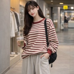 스트라이프 데일리 캐주얼 루즈핏 티셔츠