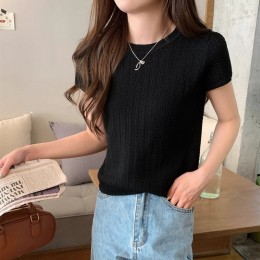 썸머 쿨 비스코스 펀칭 라운드 반팔 니트