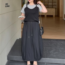 오버 사이즈 레이어드 티셔츠/항아리 스커트