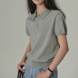 여성 썸머 클래식 카라 반팔 니트