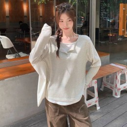 헨리넥 잔가라 레이어드 긴팔 여리핏 티셔츠