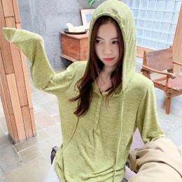 네추럴 루즈여리핏 헨리넥 버튼 후드 티셔츠
