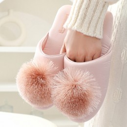 여성 사무실 실내화 미끄럼방지 럭셔리 새틴 폼폼이