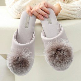 여성 사무실 실내화 미끄럼방지 럭셔리 새틴 폼폼이