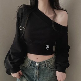 원오프숄더 맨투맨 크롭긴팔티 NF-14