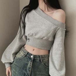 원오프숄더 맨투맨 크롭긴팔티 NF-14