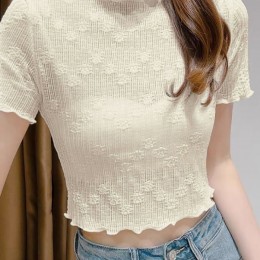 라운드 프릴 플라워 시스루 이너 크롭반팔티 NF-33