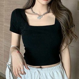 스퀘어넥 슬림핏 캡소매 크롭반팔티 NF-64