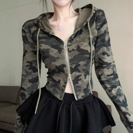 밀리터리 투웨이지퍼 긴팔 카모 슬림 크롭후드집업 NF-71