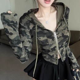 밀리터리 투웨이지퍼 긴팔 카모 슬림 크롭후드집업 NF-71