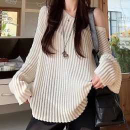 보트넥 루즈핏 시스루 펀칭니트 박스티셔츠 NF-73