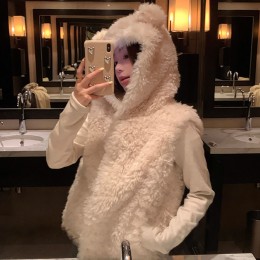 귀여운 곰돌이귀 퍼 후드베스트 조끼 NF-75