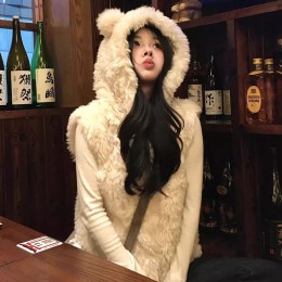 귀여운 곰돌이귀 퍼 후드베스트 조끼 NF-75