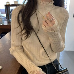 반폴라 소매 레이스포인트 긴팔 골지니트티 NF-76