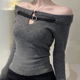 오프숄더 포인트벨트 슬림 크롭니트티 NF-80