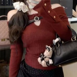 오프숄더 포인트벨트 슬림 크롭니트티 NF-80