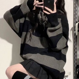 루즈핏 배색 스트라이프 후드니트티 NF-81