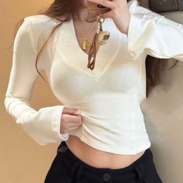 브이넥 슬림 골지 긴팔 페미닌 이너티셔츠 NF-82