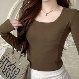 스퀘어넥 가슴패드 슬림 약기모 크롭티셔츠 NF-87