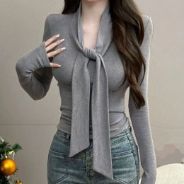 브이넥 슬림 리본타이 긴팔티셔츠 NF-90