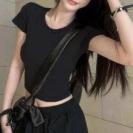 라운드 캡소매 무지 기본 크롭티셔츠 NF-97