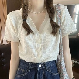 브이넥 반팔 블라우스 버튼 데일리 셔츠 NF-102