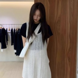 펀칭 니트 비치 롱베스트