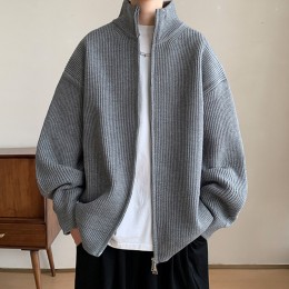 하이넥 니트 집업