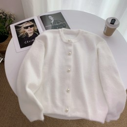 도톰 라운드넥 퍼 가디건