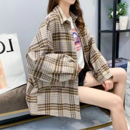 오버핏 체크 모직 셔츠