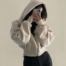 여성 세미 크롭 오버핏 후드집업