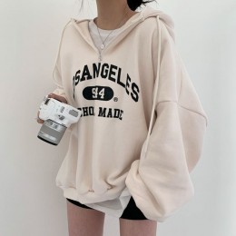 레터링 반집업 오버핏 후드티