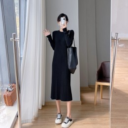 골지 라운드넥 니트 롱 원피스