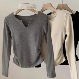 여성 트임 긴팔 티셔츠 (패드내장)