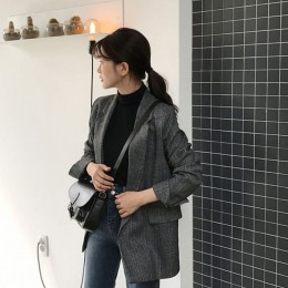 가을 소매 롤업 체크 자켓