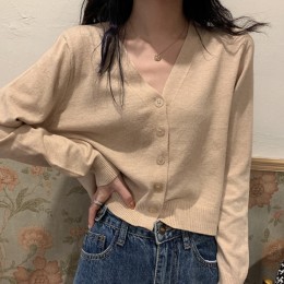 브이넥 여성 크롭 가디건