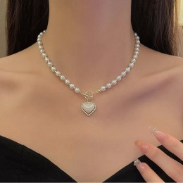 하트 팬던트 진주 목걸이