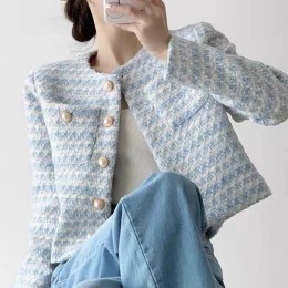 진주단추 노카라 트위드 자켓