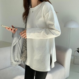 라운드넥 무지 옆트임 긴팔티