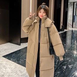 여성 4컬러 베이직 모자 롱패딩