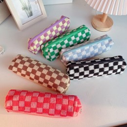 6컬러 체크 패브릭 필통 파우치