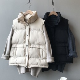 2컬러 하이넥 루즈핏 여성 조끼패딩