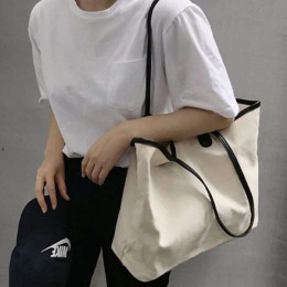 배색 캔버스 여성 숄더백