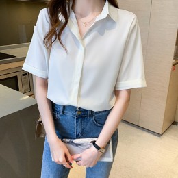 5부 퍼프소매 무지 쉬폰셔츠