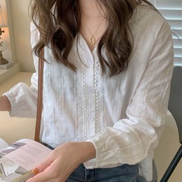 브이넥 거즈면 블라우스