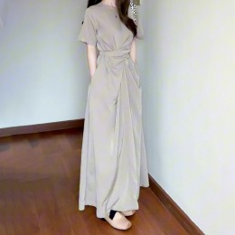 스트랩 반팔 롱 원피스