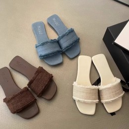 여성 트위드 스트랩 슬리퍼