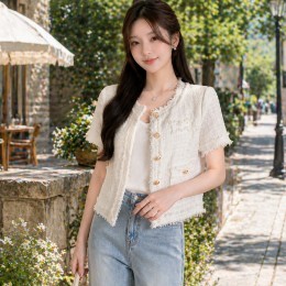 여성 반팔 트위드 자켓 하객룩