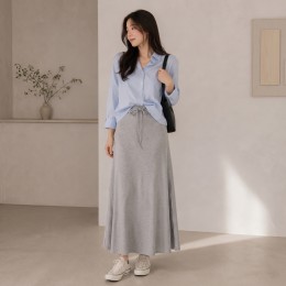 꾸안꾸 슬릿 데일리 롱스커트