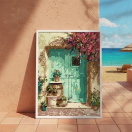 DIY 명화 그리기 40x50cm 파란대문 풍경 이국적 지중해 감성 인테리어 유화